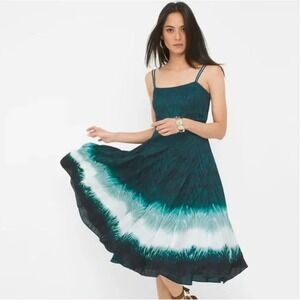 WHBM Dip Dye Midi Dress Size 6 NWT Fit Flare Green Blue Pockets